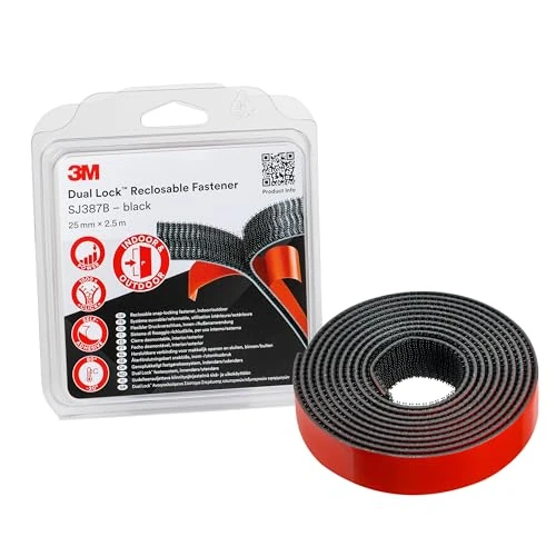 Begrenztes Angebot: 3M Dual Lock SJ387B, wiederlösbares Befestigungssystem - gute Haftung auf Metallen, Pulverlackbeschichtungen und Kunststoffen wie Acrylat und ABS - 25mm x 2.5m, Schwarz, Dicke: 6.1mm (1-er Pack) von 22.94 EUR auf 22.94 EUR (Rabatt 0%)