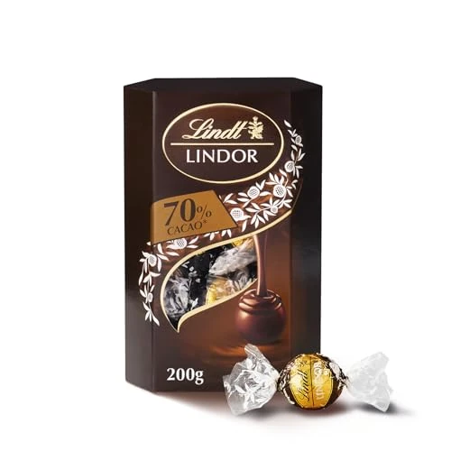 Offerta a tempo: Lindt Lindor Praline di Cioccolato Extra Fondente 70%, 16 Cioccolatini Extra Fondenti, Confezione da 200g - 21% da 8.89 € a 6.99 €