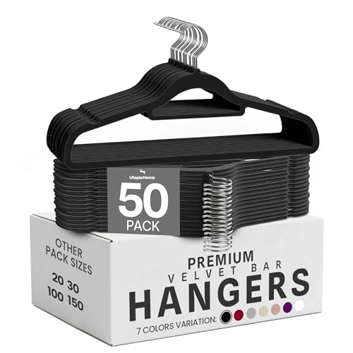 Offerta a tempo: Utopia Home Grucce in Velluto Antiscivolo – Appendini Resistenti con Fermacravatte, Salvaspazio e Ultra Sottili, Ideali per Giacche, Cappotti e Maglioni (Nero, Set da 50) - 15% da 19.99 € a 16.99 €
