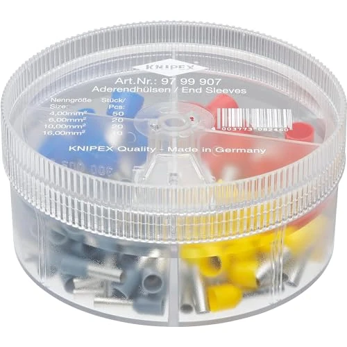 Limited-time offer: KNIPEX Assortment Boxes with 100 Insulated Wire Ferrules 4 Parts, 97 99 907 from 18.22 £ to 14.99 £ (save 18%)