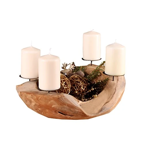 Trendy Home GmbH Couronne de l'Avent ronde en bois de teck - Diamètre :25 cm