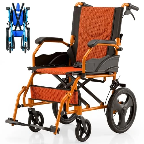 Zeitlich begrenztes Angebot: Mobiclinic®, Rollstuhl Faltbar Leicht, Aluminium, 41 cm Sitzfläche, Transportrollstuhl, Doppelbremssystem, Klappbare Rückenlehne und Fußstützen, mit Ankipphilfe, Orange, Piramide von 179.95 € auf 169.95 € (6% Rabatt)