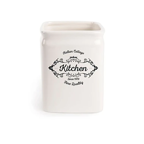Excelsa Fine Quality Porte-ustensiles de Cuisine, en céramique, Blanc Ivoire, Dimensions : 11,5 x 11,5 x 14,7