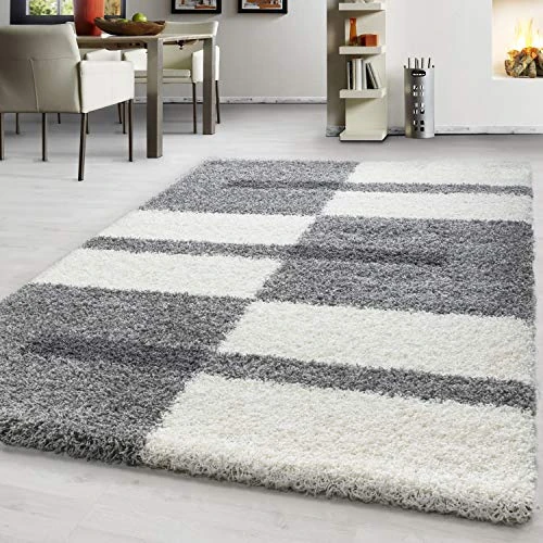 Zeitlich begrenztes Angebot: Teppium Moderner Hochflor Teppich Wohnzimmer 120 x 170 cm Hellgrau - Shaggy Flauschiger Teppich, Extra Weich, Pflegeleicht und Kariertes - für Schlafzimmer, Küche und Esszimmer von 41.90 € auf 41.90 € (0.00% Rabatt)