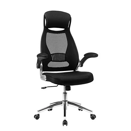 SONGMICS OBN86BK ergonomische bureaustoel, draaibaar, in hoogte en verstelbare armleuningen, ademende rugleuning van canvas, zwart, 64 x 55 x (117-126,5) cm