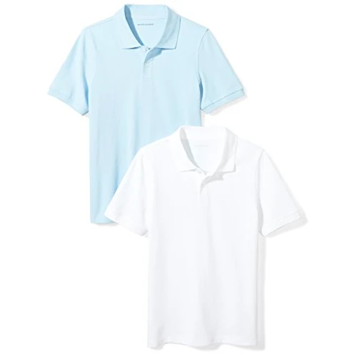 Offre limitée : Amazon Essentials Polos en Piqué pour Uniforme Scolaire, Manches Courtes Garçon, Lot de 2, Blanc/Bleu Clair, 4 Ans de 14.47 € à 14.47 € (0.00% de remise)