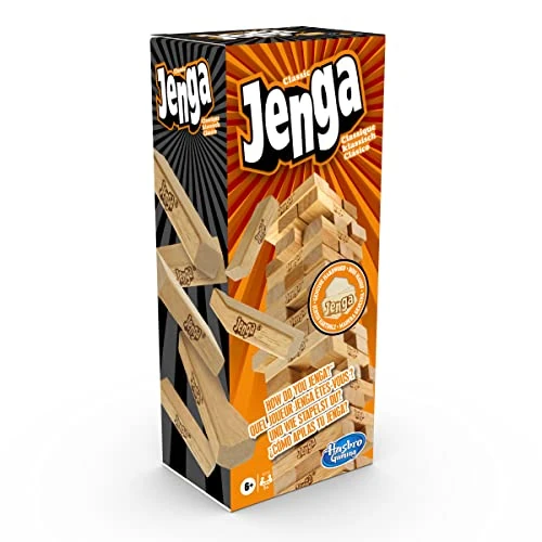 Hasbro Gaming Jenga Family Board Game, Original Wood Block Stacking Game, Quick to Learn Party Game for Kids & Adults, 1+ Players, Ages 6+, Perfect Game For Families That Love Classic Games