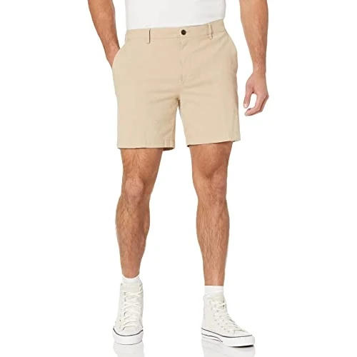 Amazon Essentials Męskie lekkie i wygodne szorty slim fit Oxford, 18 cm, brązowy khaki, 40 W