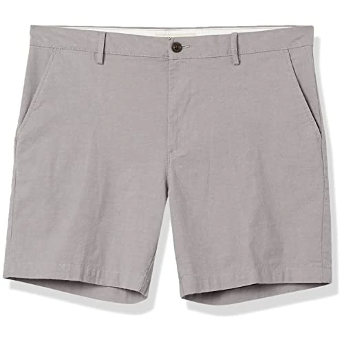Amazon Essentials Męskie lekkie i wygodne szorty slim fit Oxford, 18 cm, jasnoszare, 31 W