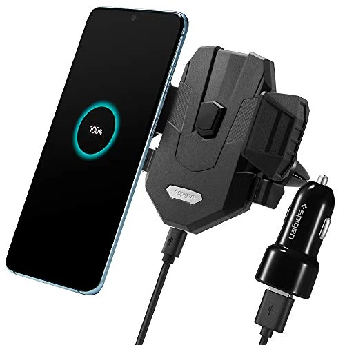 Spigen SteadiBoost uchwyt na telefon komórkowy Fast Auto Wireless Charger 10 W Qi stacja ładująca ładowarka kompatybilna z iPhone 12 Mini SE 2020 11 X XR XS Max Galaxy S21 S20 S10 S9 Plus Note 20 10 9 Plus itp