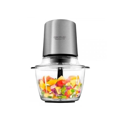 Cecotec TitanGlass 400 elektrischer Zerkleinerer, titanbeschichtete Klingen, 1 L , widerstandsfähiges Glas, 1000 W