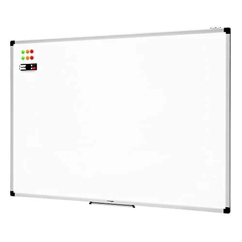 Amazon Basics Magnetyczna Tablica Suchościeralna Z Półką Na Pisaki, W Aluminiowej Ramie, Z Uchwytem Ściennym, Do Domu, Biura, Szkoły, 120 x 90 cm