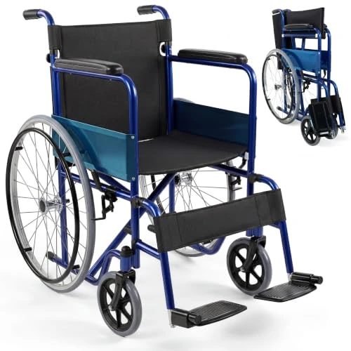 Offerta a tempo: Mobiclinic®, Sedia a rotelle pieghevole, Alcázar, Freno manuale, Poggiapiedi fissi e braccioli pieghevoli, Marchio europeo, Carrozzina, Seduta 46 cm, Colore blu/nero - 5% da 104.95 € a 99.70 €