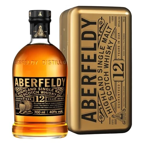 Aberfeldy 12 Jahre Single Malt Scotch Whisky in Goldbarren-Dose, 40 Vol.-%, 70 cl/700 ml, Premium-Whisky-Geschenk, in vier verschiedenen Fassarten gereift
