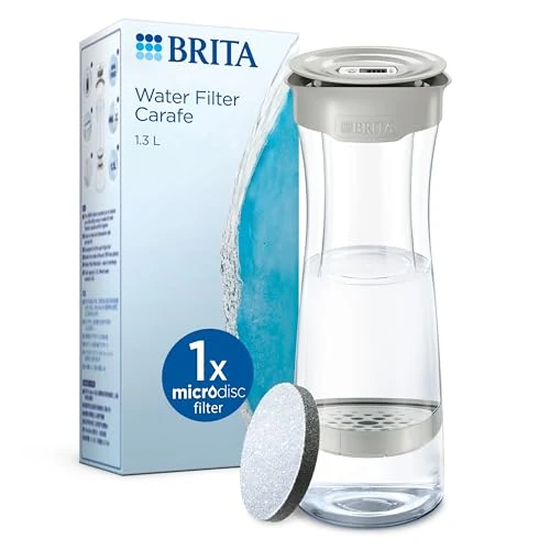 BRITA Bottiglia filtro grigio pastello, riduce cloro, piombo e altre impurità organiche per acqua di rubinetto più pura, 1 filtro dell'acqua MicroDisc incluso