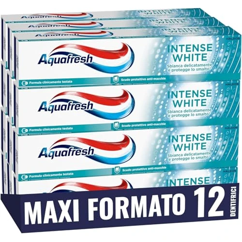 Limitiertes Angebot: Aquafresh Intense White Zahnpasta mit Aufhellungseffekt, für gesundes Zahnfleisch, starke Zähne und frischen Atem, 12 x 75 ml von 23.53 EUR auf 19.71 EUR (Spare 16%)