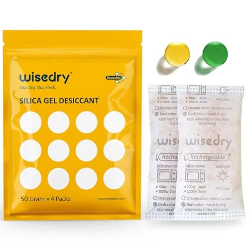 Offerta a tempo: wisedry 50 grammi [4 confezioni] silice gel bustine Desiccant riutilizzabile con microonde Fast rinnovabile in 2 minuti e Dall'arancione al verde indicando Carta assorbente per l'umidità - 38% da 15.99 € a 9.97 €