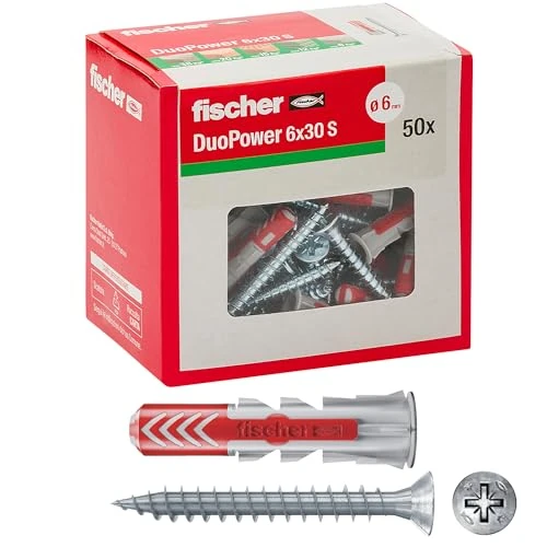 Oferta limitada: Fischer Duopower 544016 - Tacos con tornillo, 6 x 30 mm, para pared completa, ladrillo perforado, cartón yeso, 544016, color gris de 12.45 EUR a 12.03 EUR (ahorro 3%)