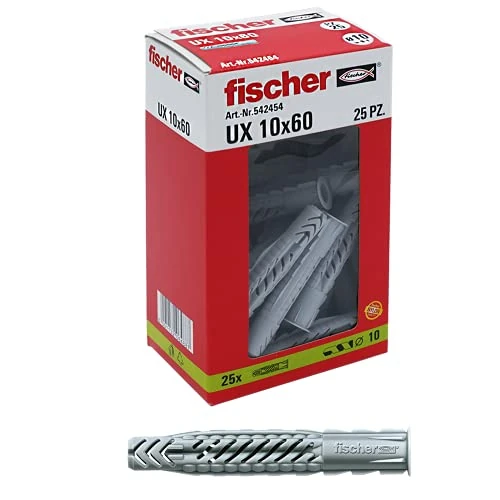 Limited-time offer: Fischer UX 542454 Wall Plugs 10 x 60 mm for Brick/Plasterboard/Grey/Pack of 25 from 8.36 £ to 8.36 £ (save 0.00%)