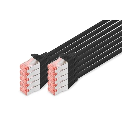 DIGITUS LAN Kabel Cat 6 - 0,5m - 10 Stück - RJ45 Netzwerkkabel - S/FTP Geschirmt - Kompatibel zu Cat6A und Cat7 - Schwarz