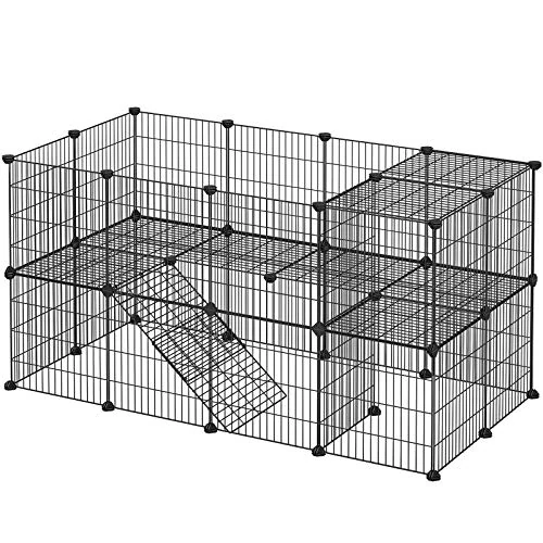 Limited-time offer: SONGMICS Pet Enclosure, LPI02H, 2 Levels, Modular Enclosure for Small Animals, Hamsters, Rabbits, Guinea Pigs, Mesh Panels, Indoor Use, 143 x 73 x 71 cm, Black from 33.99 £ to 33.99 £ (save 0.0%)