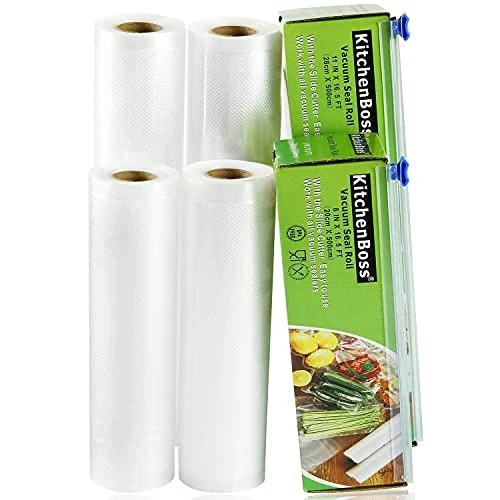 Offerta a tempo: KitchenBoss Sacchetti Sottovuoto per Alimenti,4 Rotoli 20x500cm e 28x500cm Totale20M, (Non più forbici) Rotoli Sacchetti goffrati,per Conservazione Alimenti e Cottura Sous Vide - 10% da 23.88 € a 21.47 €