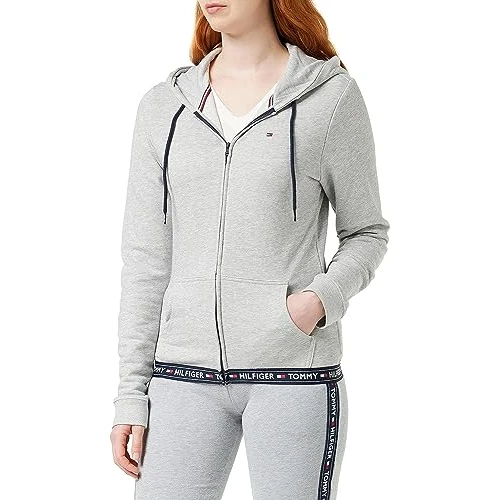 Offerta a tempo: Tommy Hilfiger Felpa con Cappuccio e Zip Donna Terry Cerniera, Grigio (Grey Heather), S - 51% da 89.90 € a 44.37 €