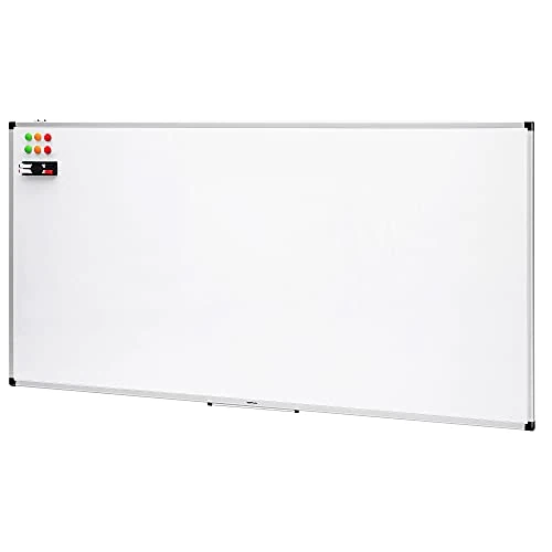 Amazon Basics - Lavagna bianca, cancellabile a secco, con supporto porta-pennarelli e bordi in alluminio, 180 cm x 90 cm, Bianco