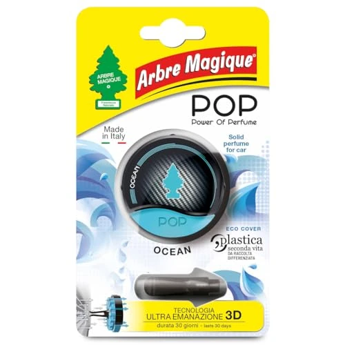Arbre Magique POP - Ambientador de coche sólido, aroma océano, aroma delicado y fresco, duración de hasta 30 días, diseño italiano, paquete de 1 unidad