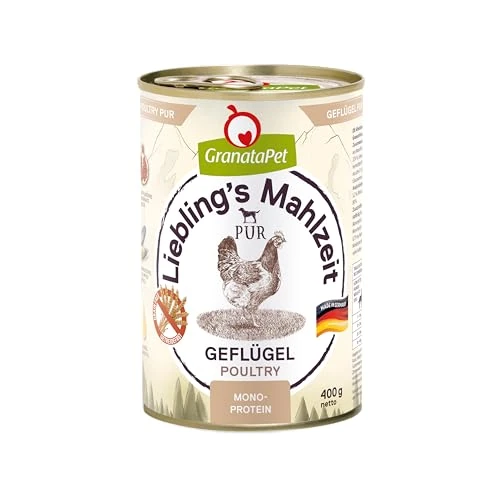 GranataPet Liebling’s Mahlzeit PUR con pollame, Cibo Umido per Cani, scatolette Cani Senza Cereali e zuccheri aggiunti, alimento Cani con Alto Contenuto di Carne e Oli salutari, 6 x 400 g