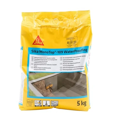Zeitlich begrenztes Angebot: SIKA - Imprägniermörtel – SIKA Monotop 109 Waterproofing grau – Feuchtigkeitsschutz für Keller und unterirdische Räume – Speziell für Feuchträume – mehrere Untergründe – hervorragende Haftung – 5 kg von 25.69 € auf 25.69 € (0.