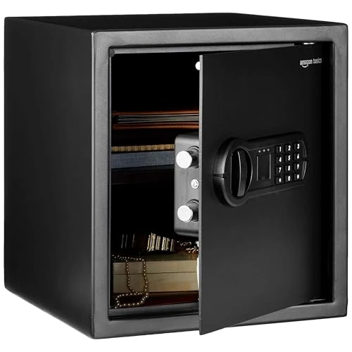 Limited-time offer: Amazon Basics Steel Home Security Electronic Safe with Programmable Digital Keypad Lock for Jewelry, Money, Valuables Storage, 34 l, 33 cm W x 33 cm D x 36 cm H, Black from 76.62 GBP to 76.62 GBP (save 0%)
