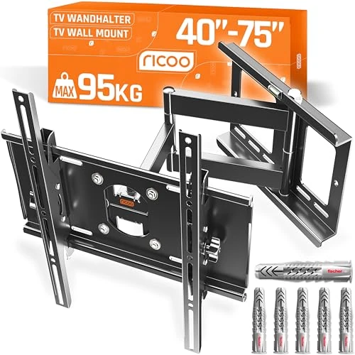Offerta a tempo: RICOO Supporto TV parete R23F 40“-75” pollici 81-165 cm Staffa televisore Girevole Inclinabile Porta televisione universale VESA 200 x 200-400 x 400 Nero - 28% da 55.99 € a 40.31 €