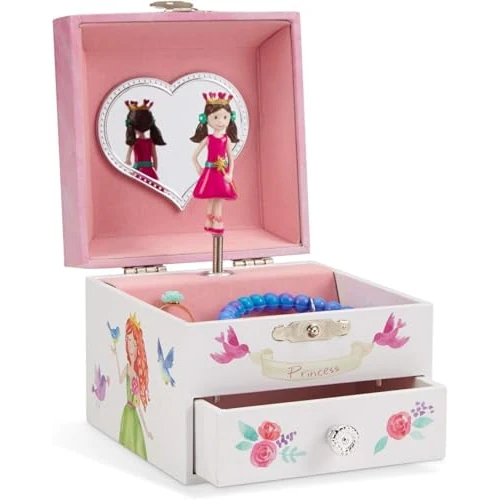 Jewelkeeper Kids Musical Jewelry Box for Girls with Spinning Fairy Princess - Single Pullout Drawers with The Beautiful Dreamer Tune - Thoughtful Gift for Young Girls - Pink - ‎10.8 x 8.9 x 10.8 cm