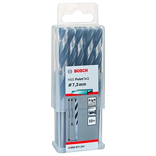 Zeitlich begrenztes Angebot: Bosch Professional 10 Stück HSS Spiralbohrer PointTeQ (für Metall, 7,3 x 69 x 109 mm, Zubehör Bohrschrauber) von 11.38 € auf 11.38 € (0.00% Rabatt)