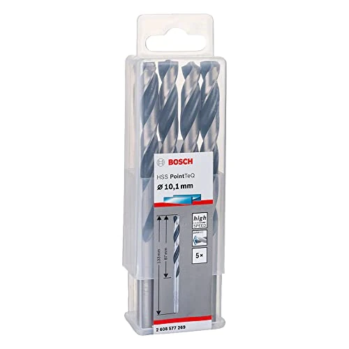 Offerta a tempo: Bosch Accessories 2608577269 HSS PointTeQ (10,1 x 87 x 133 mm) - Set da 5 Pezzi di Punte Elicoidali per Trapano per Metallo, Acciaio, Fusione o Plastica, Grigio (Argento), Ø 10.1 mm - 15% da 29.28 € a 24.98 €
