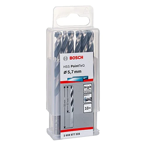 Offerta a tempo: Bosch Accessories Professional 2608577225 HSS PointTeQ (for metal, 5.7 x 57 x 93 mm) - Set da 10 Pezzi di Punte Elicoidali per Trapano per Metallo, Acciaio, Fusione o Plastica, Grigio (Argento) - 0.00% da 20.98 € a 20.98 €