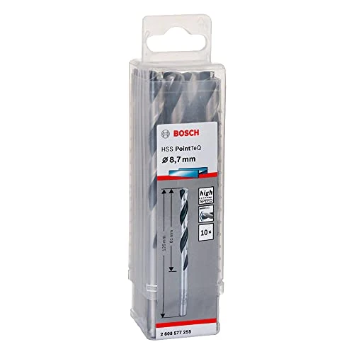 Bosch Professional 10 brocas helicoidales HSS PointTeQ, para metal, 8.7 x 81 x 125 mm, accesorio de taladro