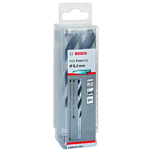 Zeitlich begrenztes Angebot: Bosch Professional 10 Stück HSS Spiralbohrer PointTeQ (für Metall, 8,2 x 75 x 117 mm, Zubehör Bohrschrauber) von 23.25 € auf 16.99 € (27% Rabatt)