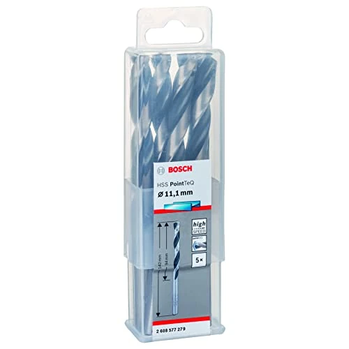 Bosch Professional 5 brocas helicoidales HSS PointTeQ, para metal, 11.1 x 94 x 142 mm, accesorio de taladro