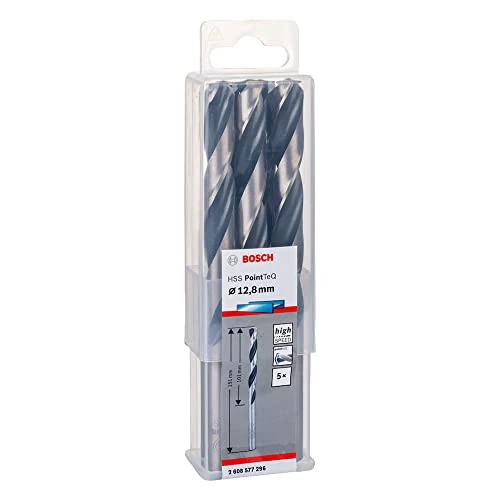 Offerta a tempo: Bosch Accessories 2608577296 HSS PointTeQ (12,8 x 101 x 151 mm) - Set da 5 Pezzi di Punte Elicoidali per Trapano per Metallo, Acciaio, Fusione o Plastica, Grigio (Argento), Ø 12.8 mm - 39% da 40.87 € a 24.84 €