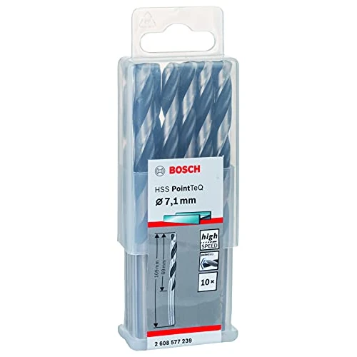 Offerta a tempo: Bosch Accessories 2608577239 HSS PointTeQ (7,1 x 69 x 109 mm) - Set da 10 Pezzi di Punte Elicoidali per Trapano per Metallo, Acciaio, Fusione o Plastica, Grigio (Argento), Ø 7.1 mm - 0.00% da 14.62 € a 14.62 €