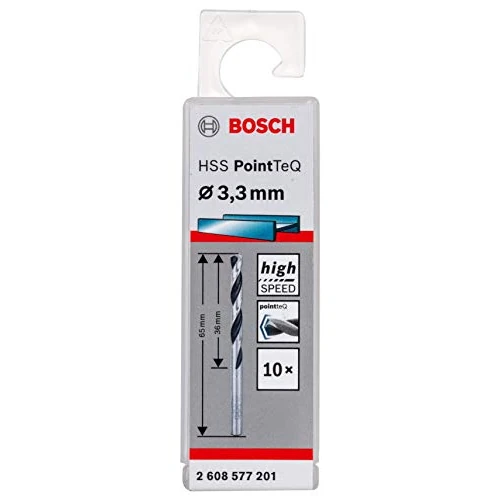 Bosch Professional - Juego de 10 brocas de espiral HSS PointTeQ (para metal, 3,3 x 36 x 65 mm), Talla, Diámetro 3.3 mm