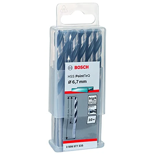 Bosch Professional 10 brocas helicoidales HSS PointTeQ, para metal, 6.7 x 63 x 101 mm, accesorio de taladro