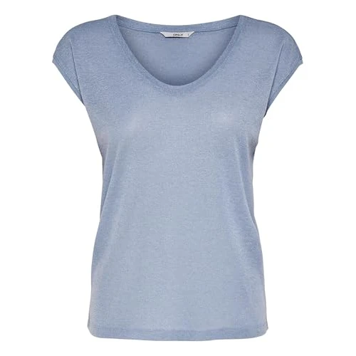 ONLY Dames T-Shirt Onlsilvery S/S V Neck Lurex Top JRS Noos, Halogeenblauw, XL