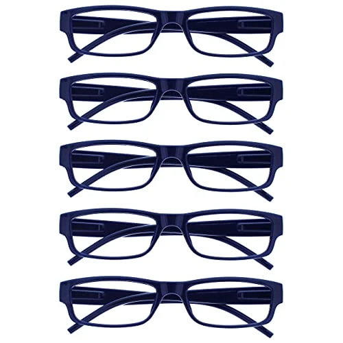 Zeitlich begrenztes Angebot: OPULIZE ACE Lesebrille für Damen und Herren - 5er-Pack - Schmaler Rechteckiger Rahmen - Komfort Federscharniere - Kratzfest - Blau +2.50 von 16.00 € auf 12.27 € (23% Rabatt)