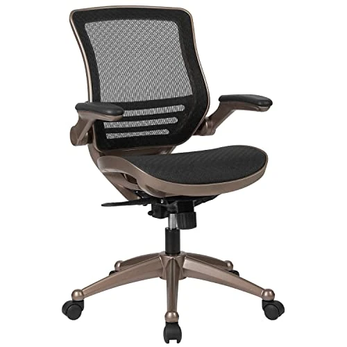 Oferta limitada: Flash Furniture Mid-Back - Silla de Malla con Marco de Color Dorado y Brazos abatibles, Metal, Negro, 24.5" W x 22" D x 41" H de 125.48 € a 125.48 € (ahorro 0.00%)