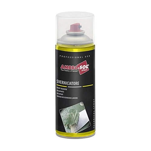 Ambro-Sol - Abbeizer Spray I256, Entfernt alle Arten von Farbe, Abbeizer für Lack Metall und Holz, Lackentferner 400 ml, 100% Unendlich Recyclebare Weißblech-Spraydose, Ideal für Heimwerker
