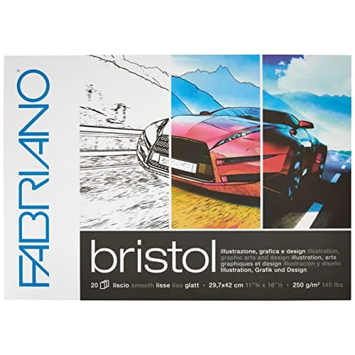 Fabriano 19002942 - Fabriano Bristol, DIN A3, 250 g/m², 20 arkuszy, bardzo gładka powierzchnia, bardzo odporna na ścieranie, idealna do ilustracji, grafiki i wzorów