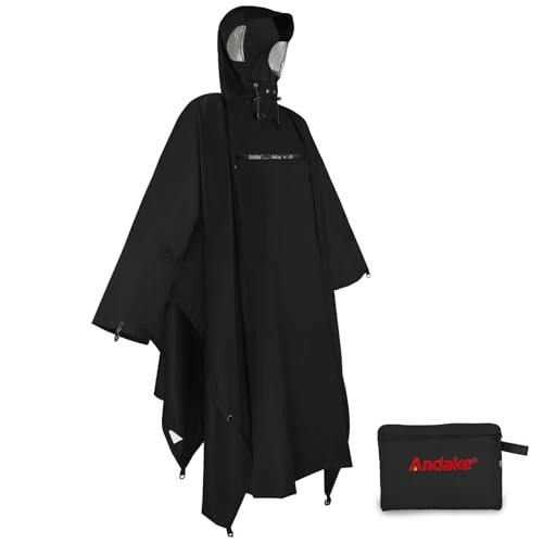 Offerta a tempo: Andake Poncho Uomo Donna Impermeabile Unisex Giacca da Pioggia Antivento Resistente alle Rughe Impermeabile riutilizzabile per Campeggio Escursionismo Outdoor e Uso Quotidiano Nero - 0.00% da 32.99 € a 32.99 €